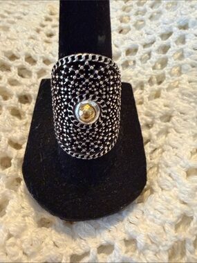 Brighton Silver-Tone Black Textured Ring with Gold Accent